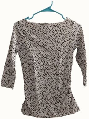 Women's White Long-Sleeve Boatneck Top with Black Leaf Print